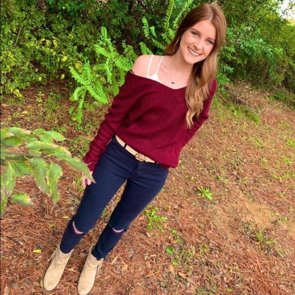 Tops - Twist Back Wine Color Sweater